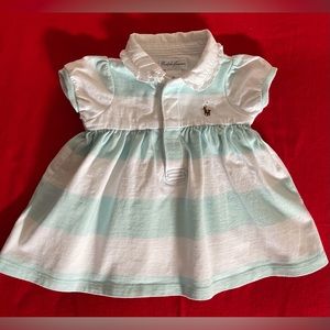 Ralph Lauren Baby Girl Polo Dress 3M Light Blue & White Stripe, No Diaper Cover